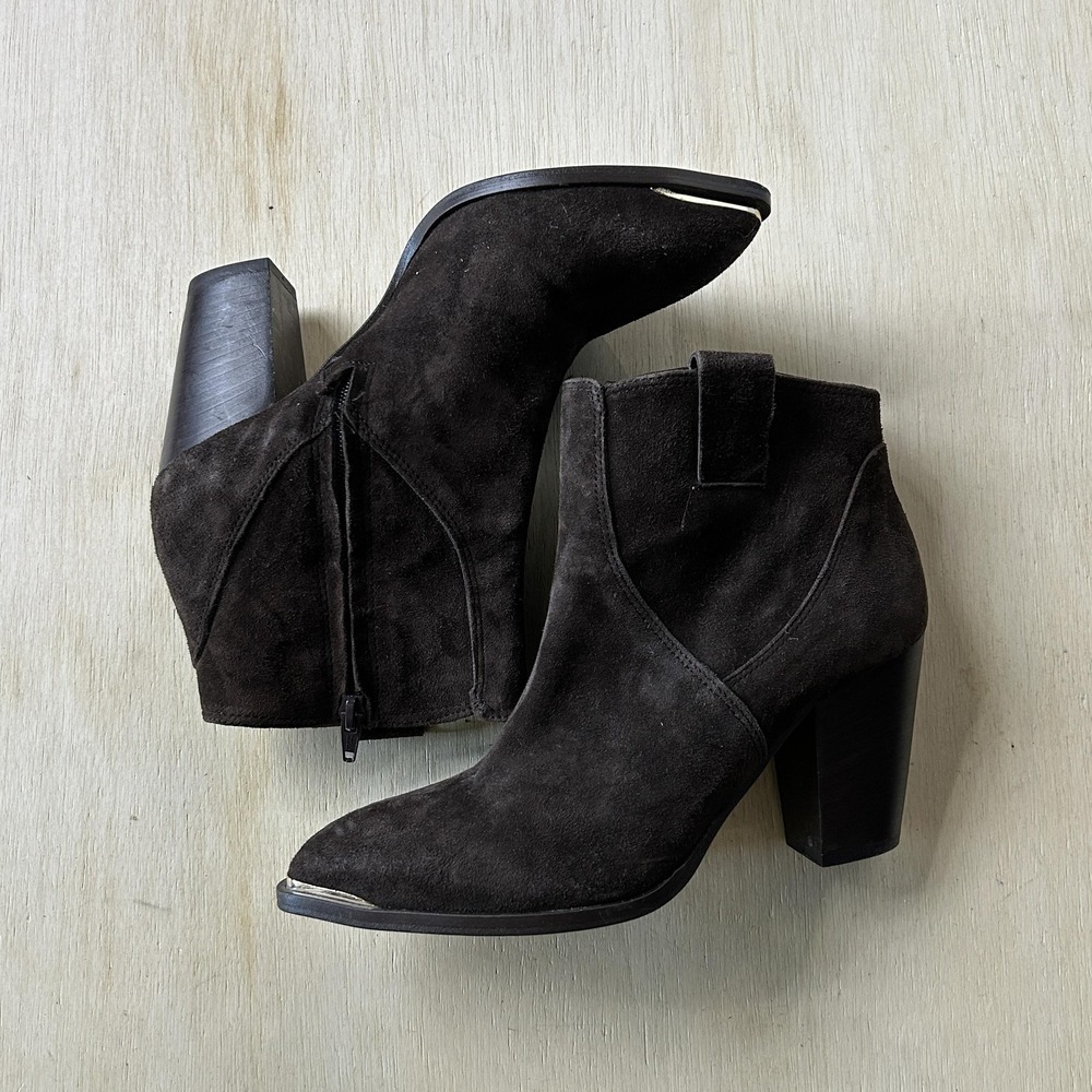 Pierre Darré Boots Womens Size 8.5 Brown Suede Ankle Block Heel Zip Made Italy